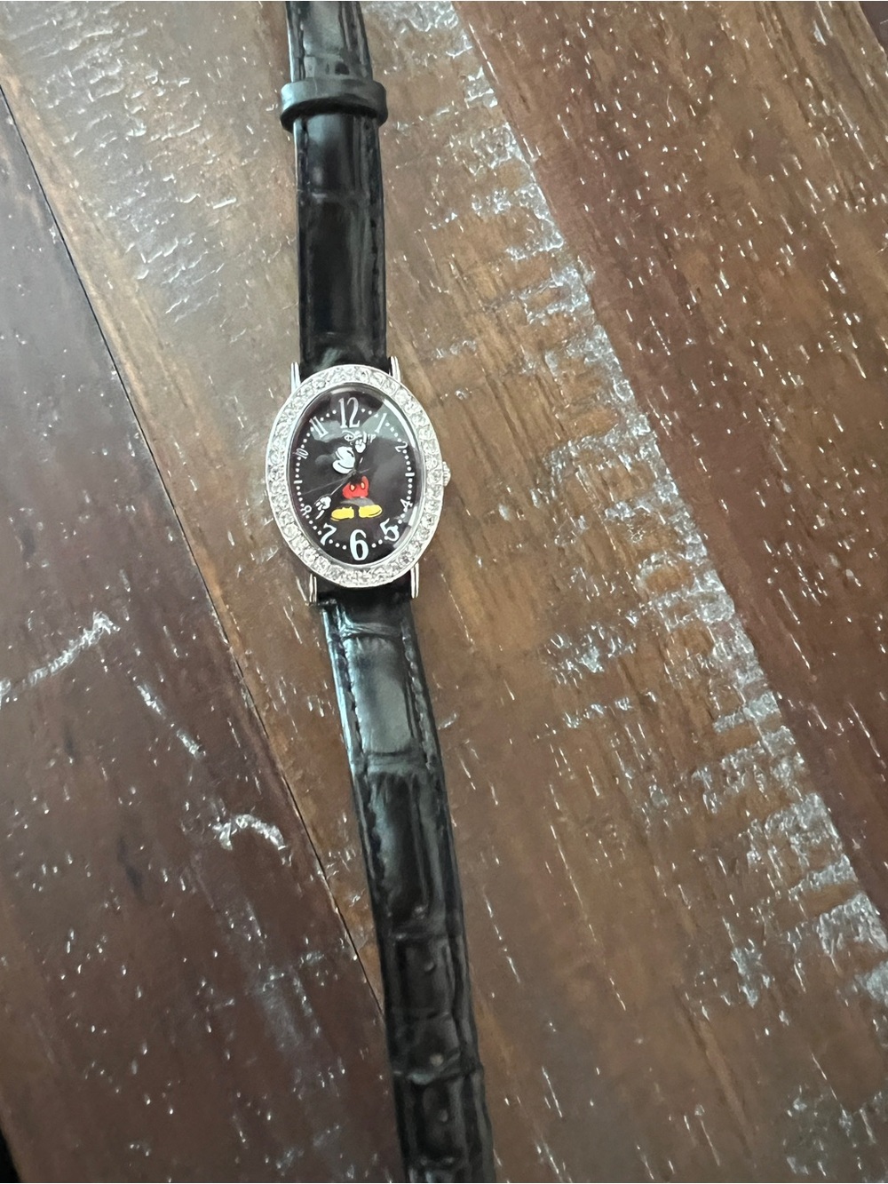 Disney Black Strap Mickey Mouse Crystal Accent Watch